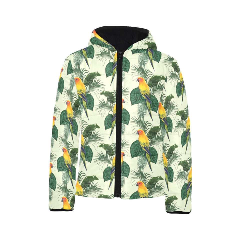 Beautiful parrot palm leaves pattern Kids' Boys' Girls' Padded Hooded Jacket