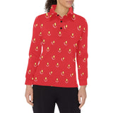 strawberry texture skin pattern Women's Long Sleeve Polo Shirt