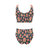 Christmas gingerbread cookie pattern Chest Bowknot High Waisted Bikini Swimsuit