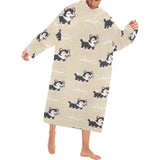 Cute Siberian Husky Blanket Robe with Sleeves