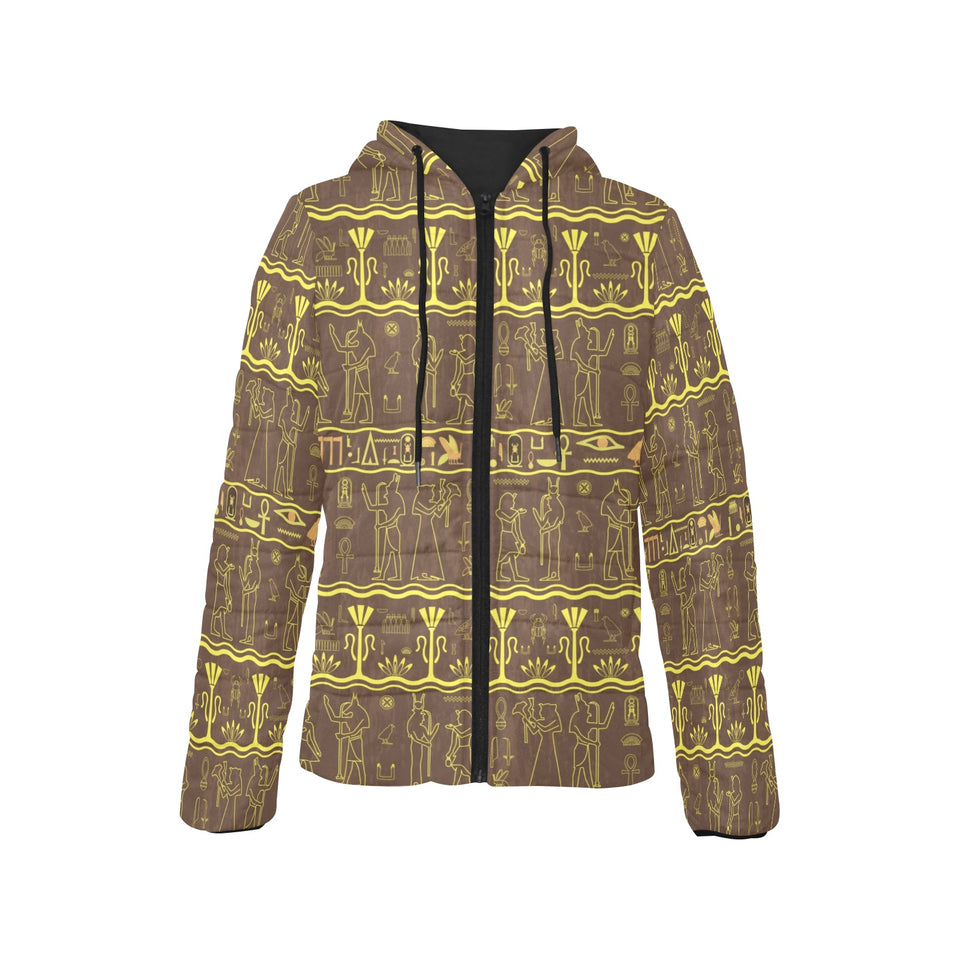 Egypt Hieroglyphics Pattern Print Design 03 Women's Padded Hooded Jacket