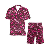 Lips Pattern Print Design 03 Men's V-Neck Short Pajama Set