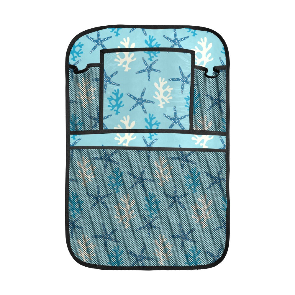 Blue starfish coral reef pattern Car Seat Back Organizer