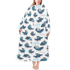 Pigeon Pattern Print Design 02 Blanket Robe with Sleeves