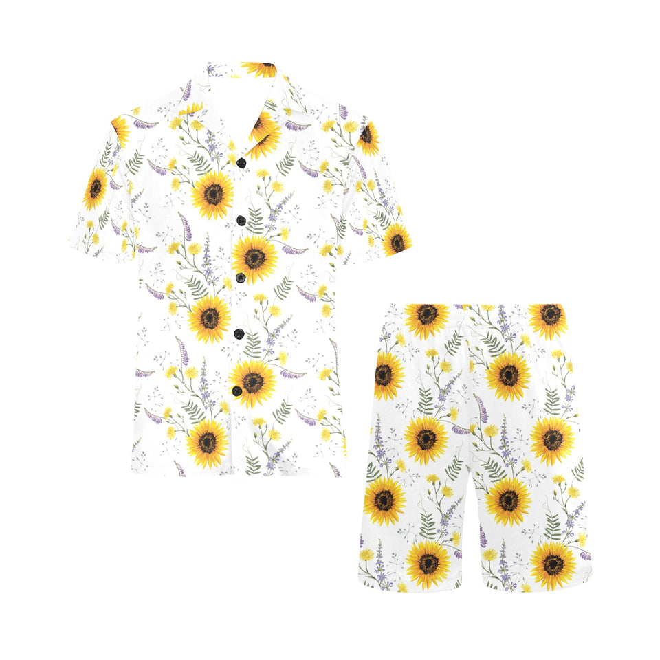 beautiful sunflowers pattern Men's V-Neck Short Pajama Set