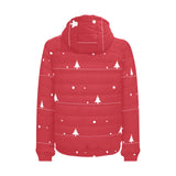 Christmas tree star snow red background Men's Padded Hooded Jacket