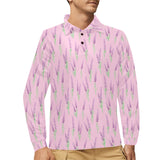 Lavender pattern pink background Men's Long Sleeve Polo Shirt