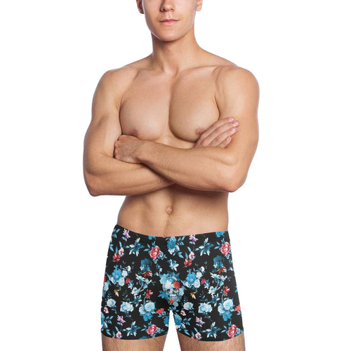 Skull flower roses leave pattern Men's Swimming Trunks