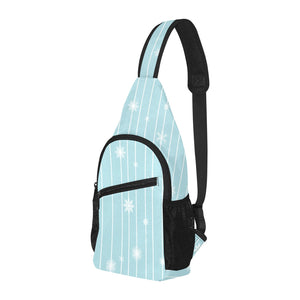 Snowflake pattern blue stripe background All Over Print Chest Bag