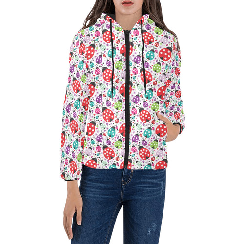 Ladybug Pattern Print Design 03 Women's Padded Hooded Jacket