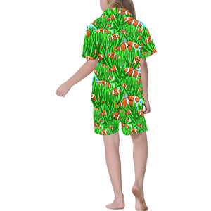 Clown Fish Pattern Print Design 01 Kids' Boys' Girls' V-Neck Short Pajama Set