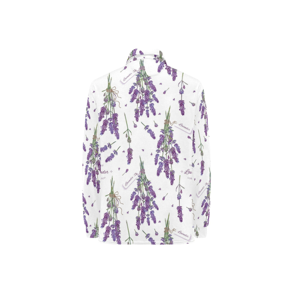 lavender flower design pattern Women's Long Sleeve Polo Shirt