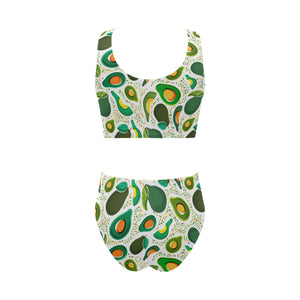 Avocado design pattern Chest Bowknot High Waisted Bikini Swimsuit