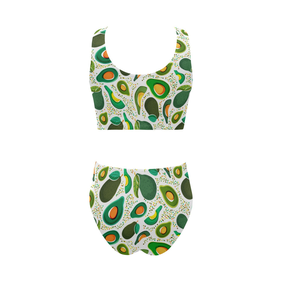 Avocado design pattern Chest Bowknot High Waisted Bikini Swimsuit