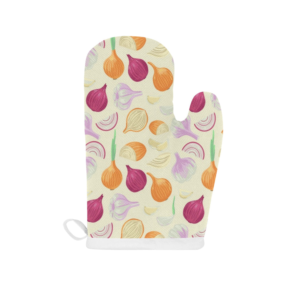 Onion garlic white red pattern Heat Resistant Oven Mitts