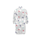 Airplane cloud grey background Men's Long Sleeve Belted Night Robe