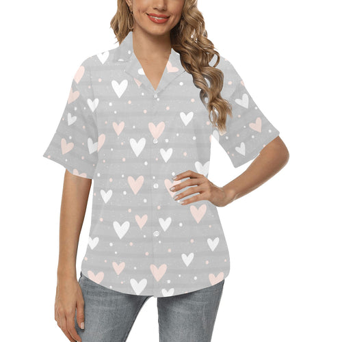 Heart pattern gray background Women's All Over Print Hawaiian Shirt