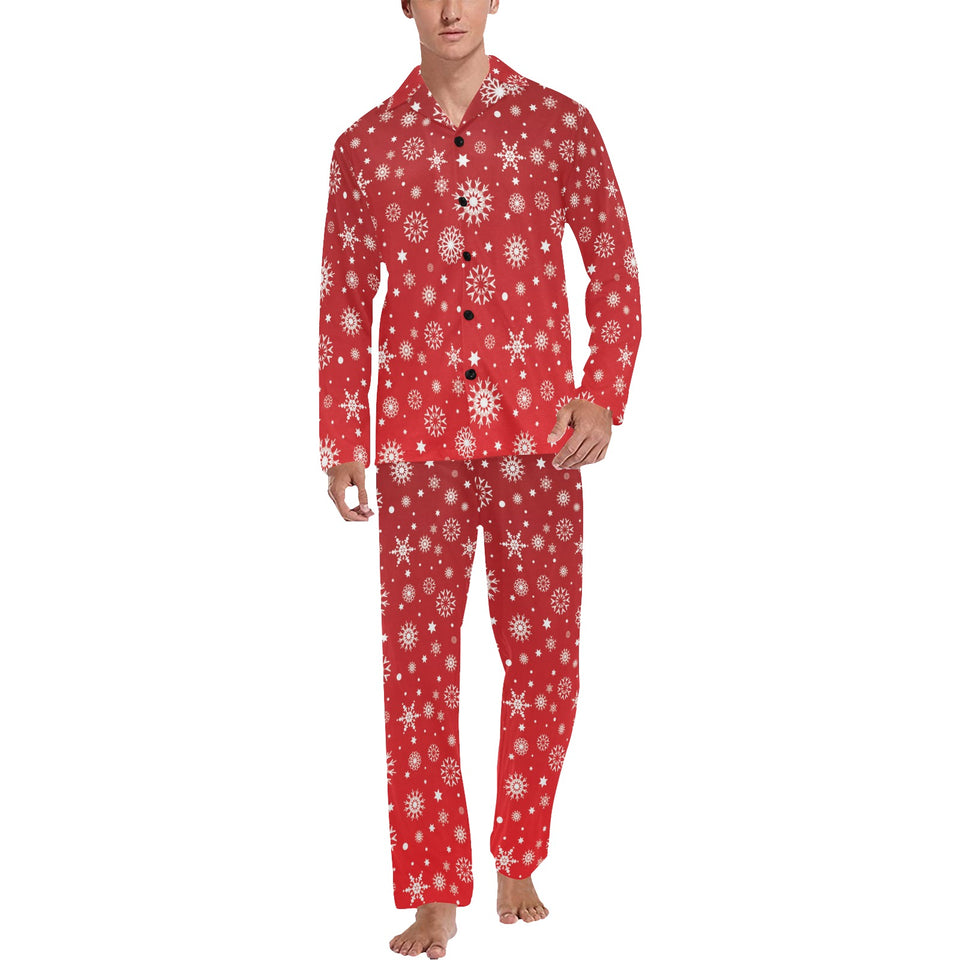 Snowflake pattern red background Men's Long Pajama Set