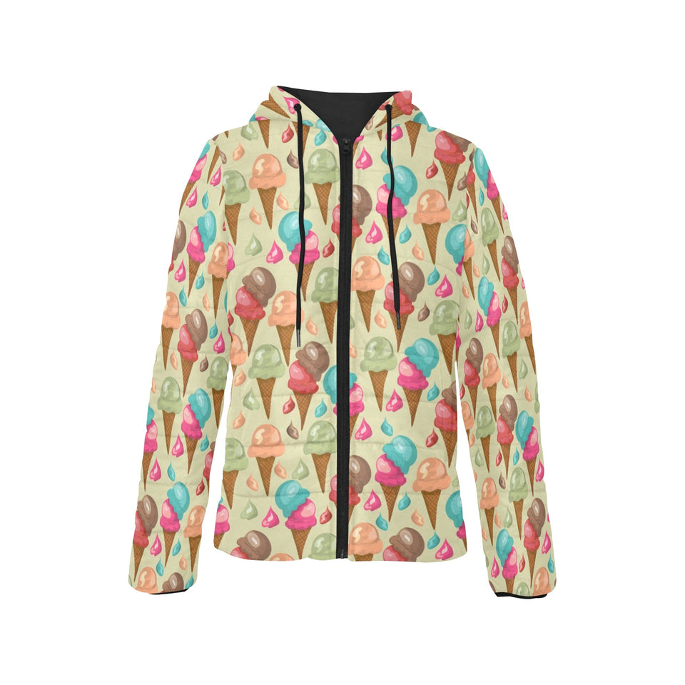 Colorful ice cream pattern Women's Padded Hooded Jacket