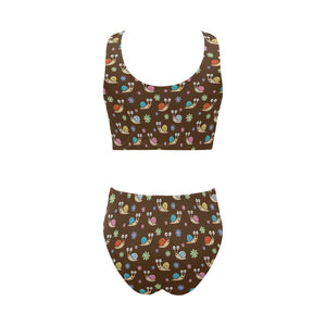 Snail Pattern Print Design 03 Chest Bowknot High Waisted Bikini Swimsuit