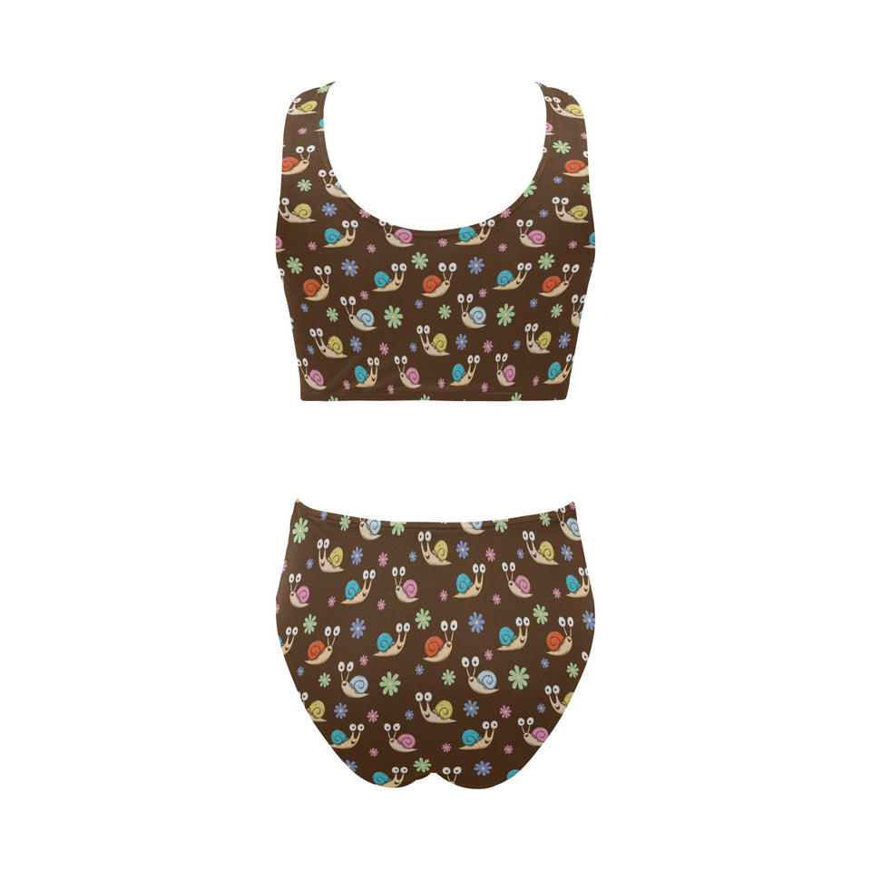 Snail Pattern Print Design 03 Chest Bowknot High Waisted Bikini Swimsuit