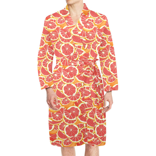 Tropical grapefruit pattern Men's Long Sleeve Belted Night Robe