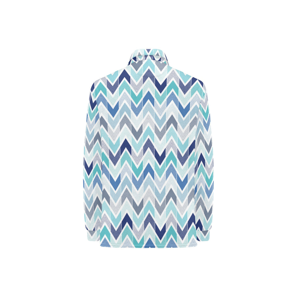 zigzag chevron blue pattern Women's Long Sleeve Polo Shirt