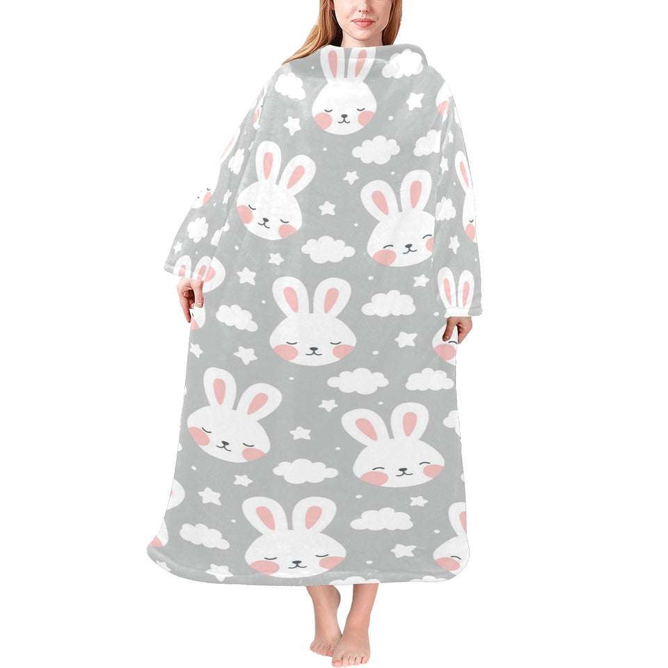 Rabbit cloud Pattern Blanket Robe with Sleeves