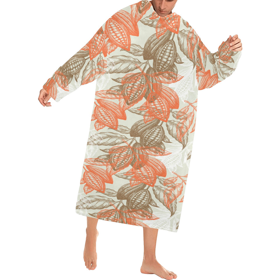 Cocoa beans Cocoa tree pattern Blanket Robe with Sleeves