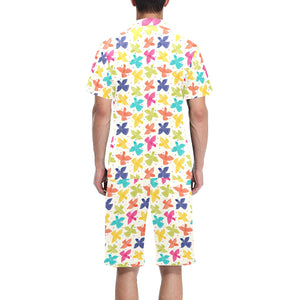 Pigeon Pattern Print Design 01 Men's V-Neck Short Pajama Set