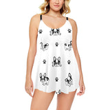 Cute french bulldog paw pattern Chest Sexy Pleated Two Piece Swim Dress
