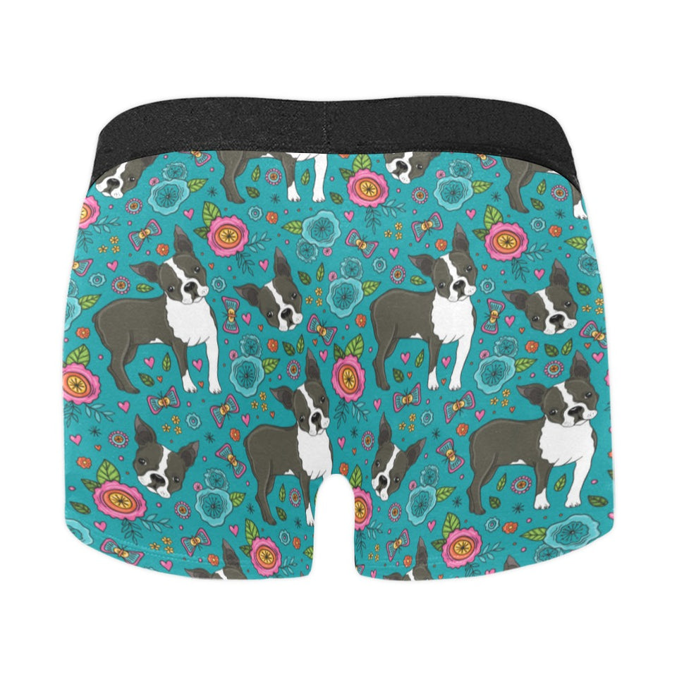 Boston terrier beautiful flower pattern Men's All Over Print Boxer Briefs Men's Underwear