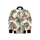Monkey red hibiscus flower palm leaves floral patt Kids' Boys' Girls' Bomber Jacket