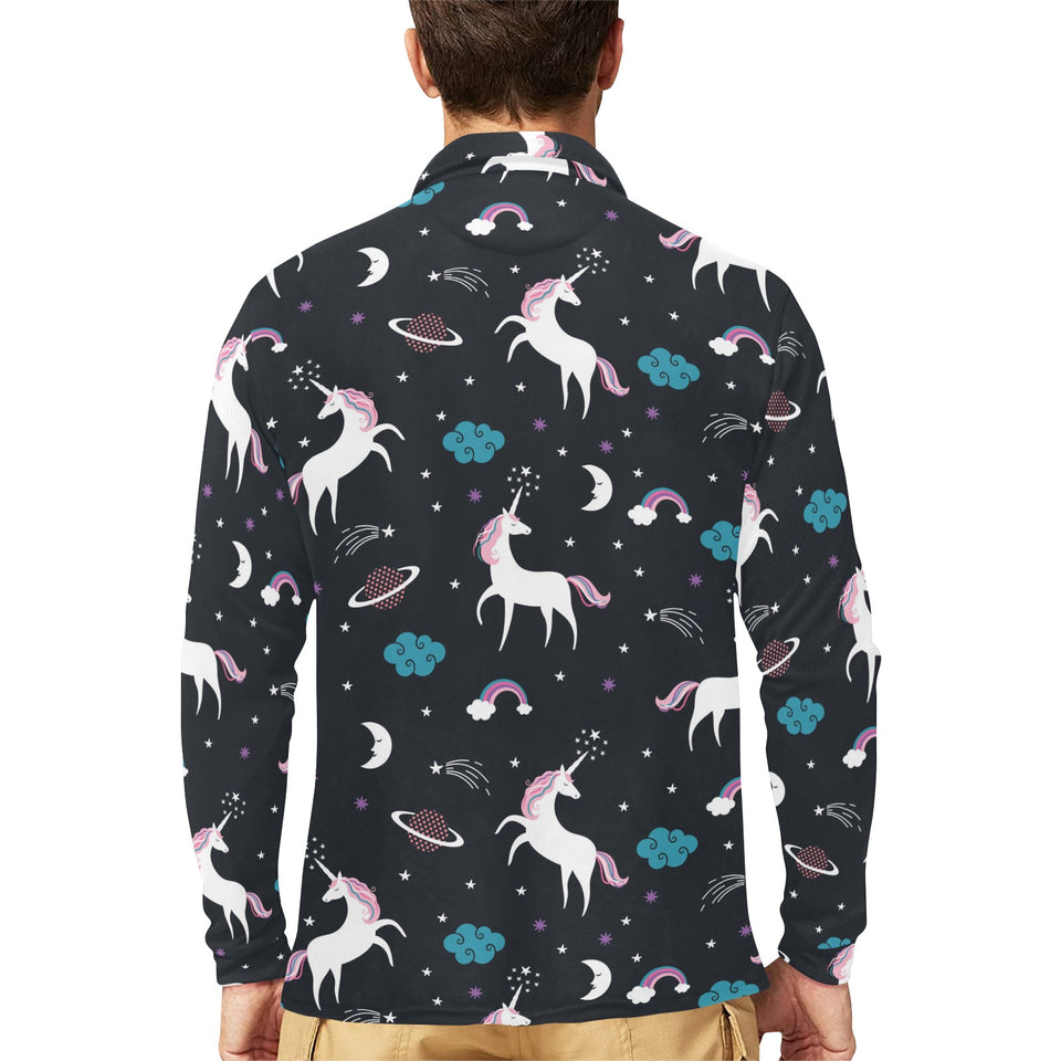 unicorn rainbows moon clound star pattern Men's Long Sleeve Polo Shirt
