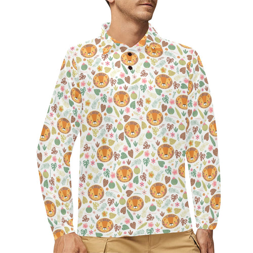 Lion Pattern Print Design 04 Men's Long Sleeve Polo Shirt