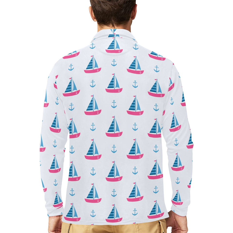 Sailboat anchor pattern Men's Long Sleeve Polo Shirt