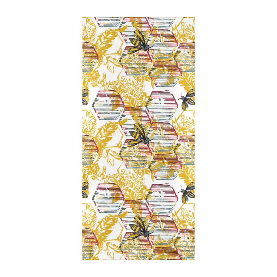 Cool Bee honeycomb leaves pattern Beach Towel