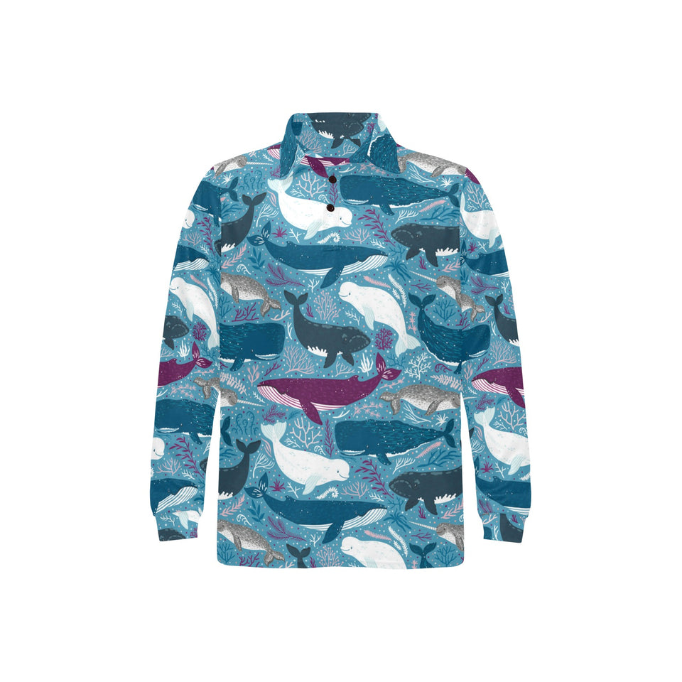 Whale design pattern Men's Long Sleeve Polo Shirt