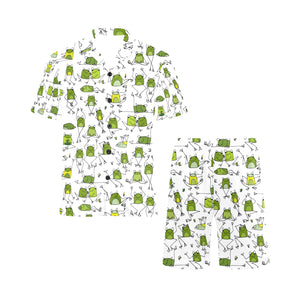 Sketch funny frog pattern Men's V-Neck Short Pajama Set