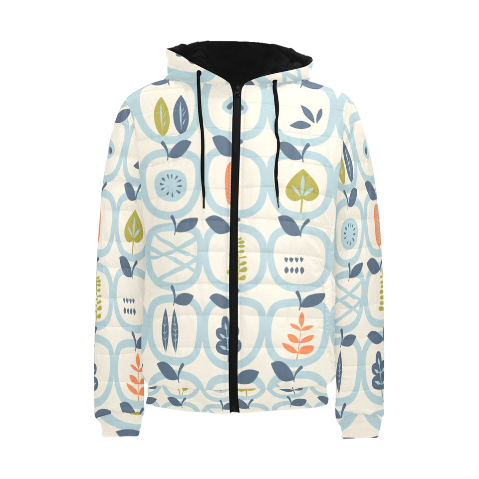 apples leaves pattern Men's Padded Hooded Jacket