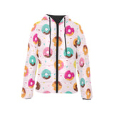 Donut pattern glaze pink background Women's Padded Hooded Jacket