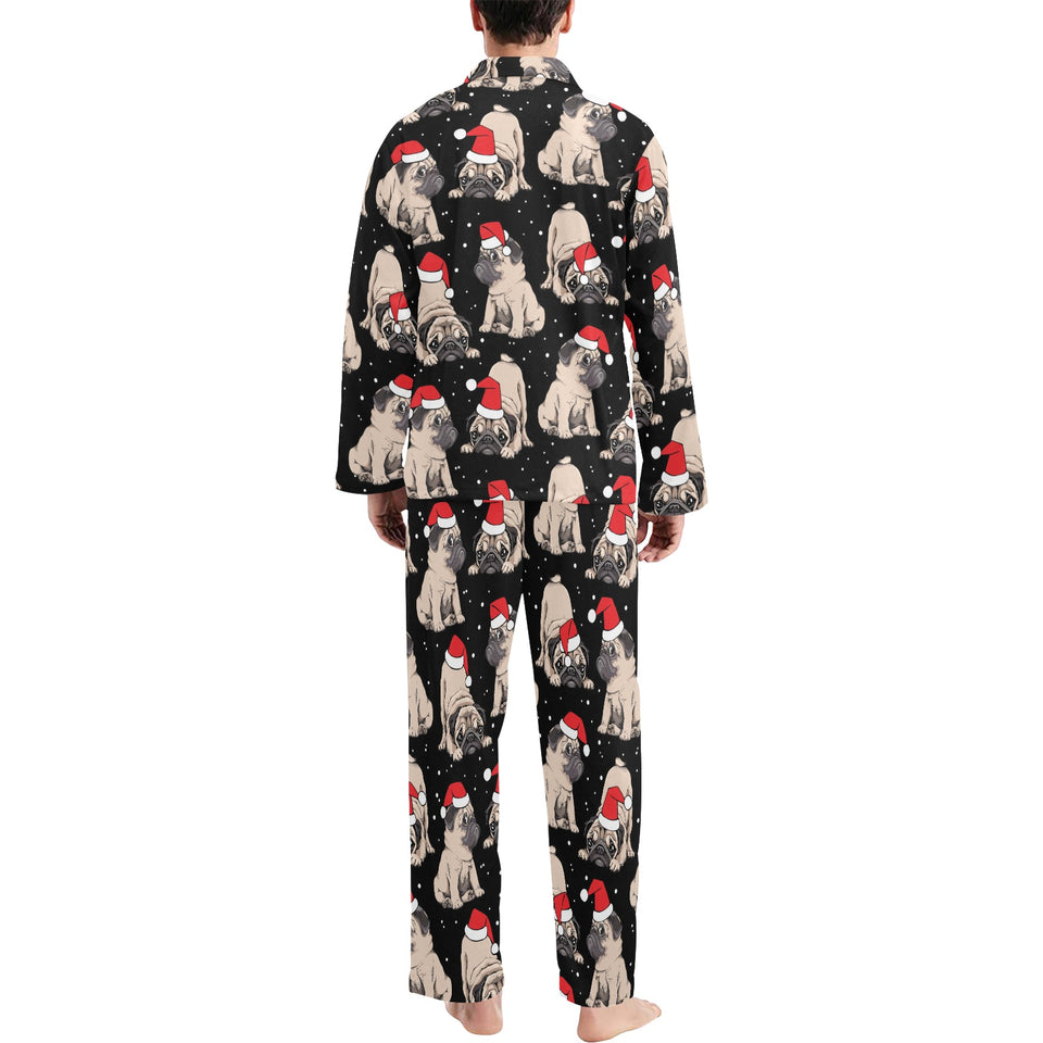 Christmas Pugs Santa_s red cap pattern Men's Long Pajama Set
