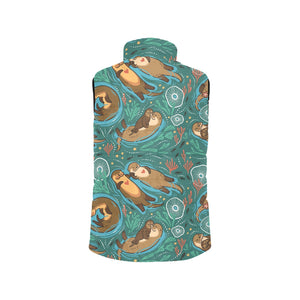 cute brown sea otters ornamental seaweed corals gr Men's Padded Vest