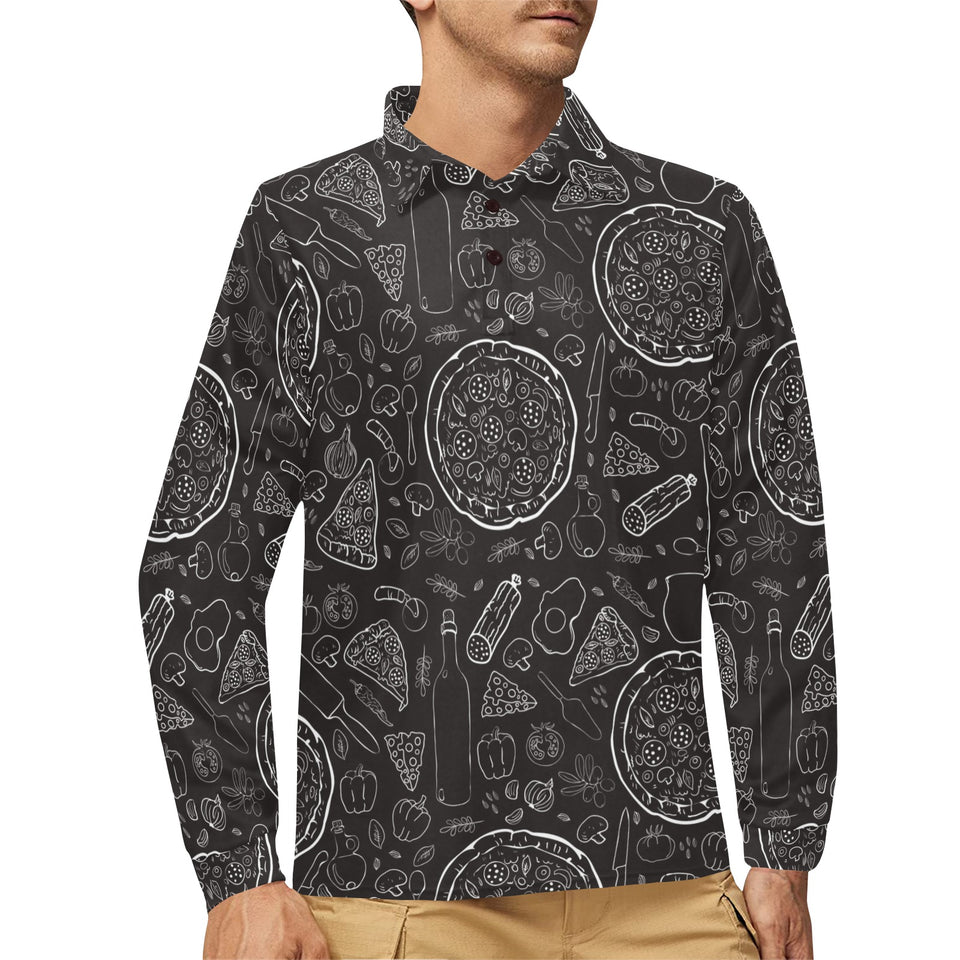 Pizza pattern Men's Long Sleeve Polo Shirt
