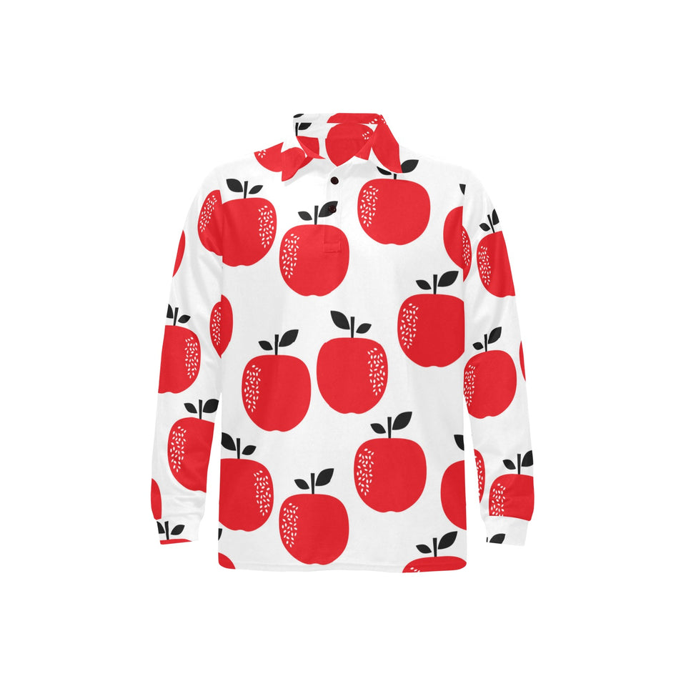 red apples white background Men's Long Sleeve Polo Shirt