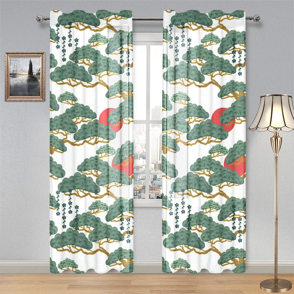 Bonsai red sun japanese pattern Gauze Curtain