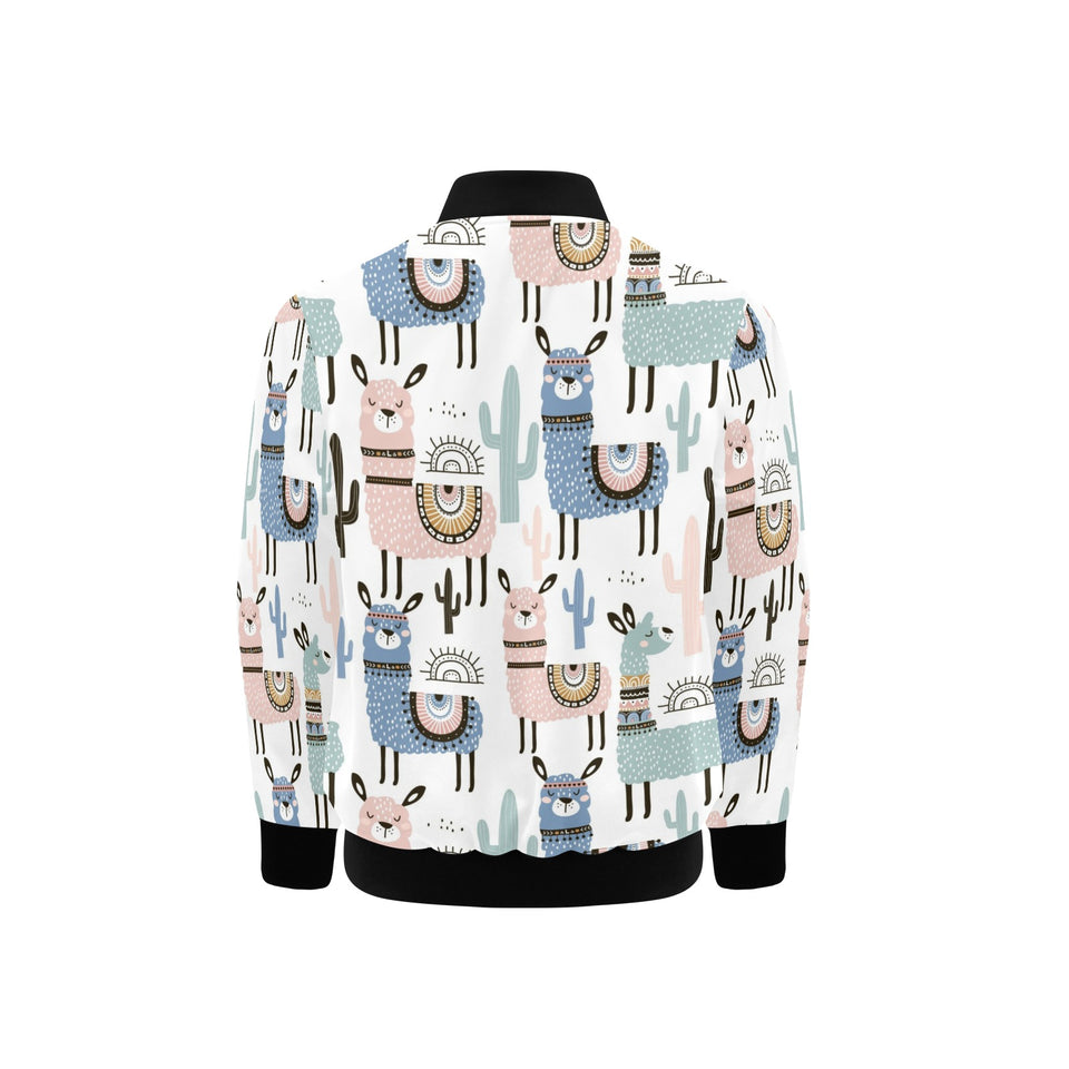 lama Alpaca cactus hand drawn pattern Kids' Boys' Girls' Bomber Jacket