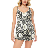 Gear Pattern Print Design 02 Chest Sexy Pleated Two Piece Swim Dress