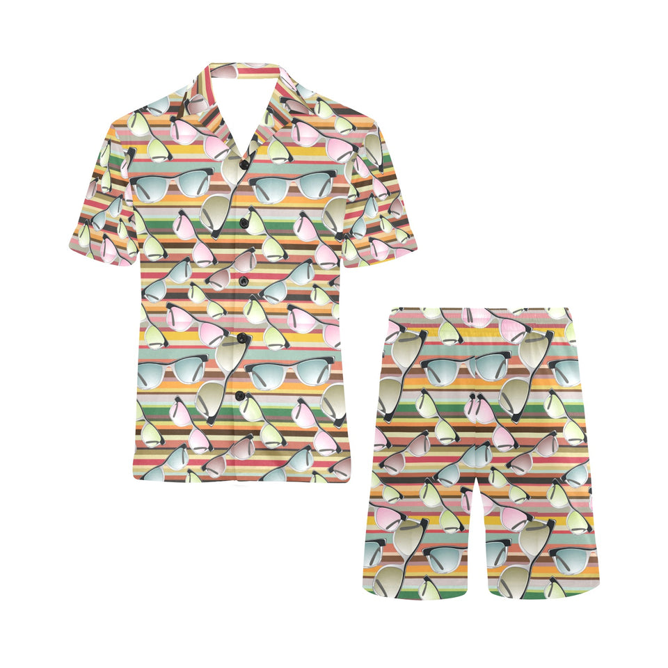 Sun Glasses Pattern Print Design 02 Men's V-Neck Short Pajama Set