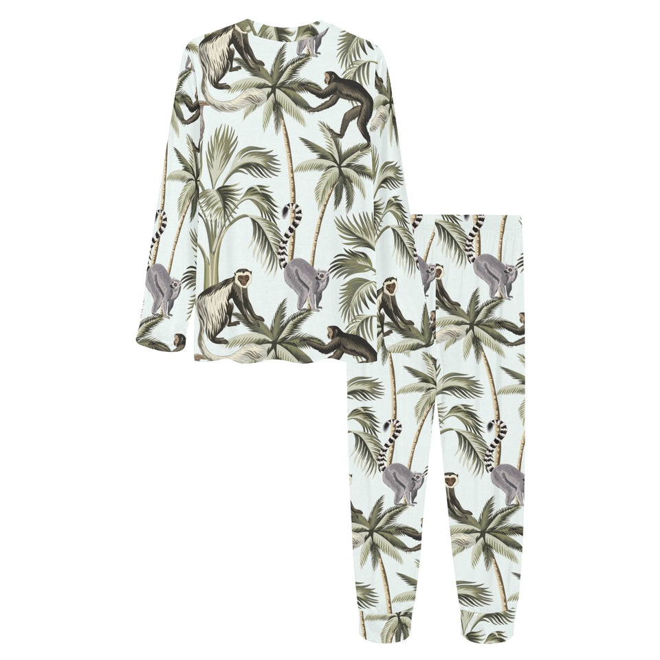 Monkey sloth lemur palm trees pattern Women's All Over Print Pajama Set